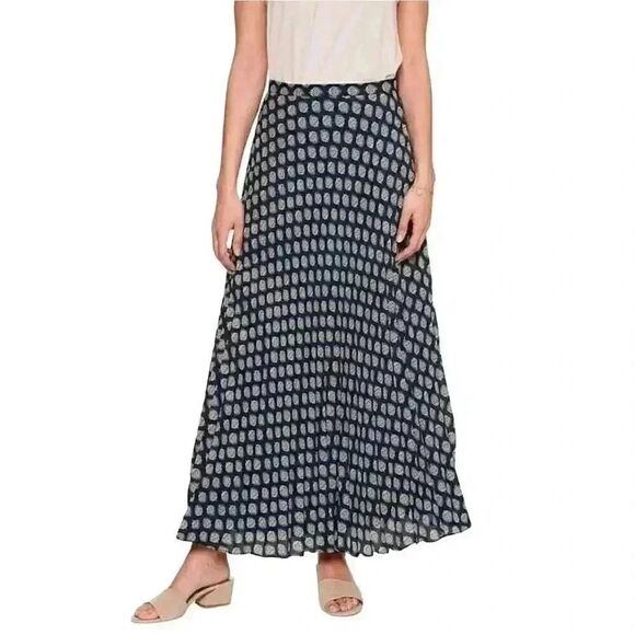 Banana Republic Women's Navy Blue Polyester Accordion Pleated Geo Print Maxi Ski - Picture 1 of 14